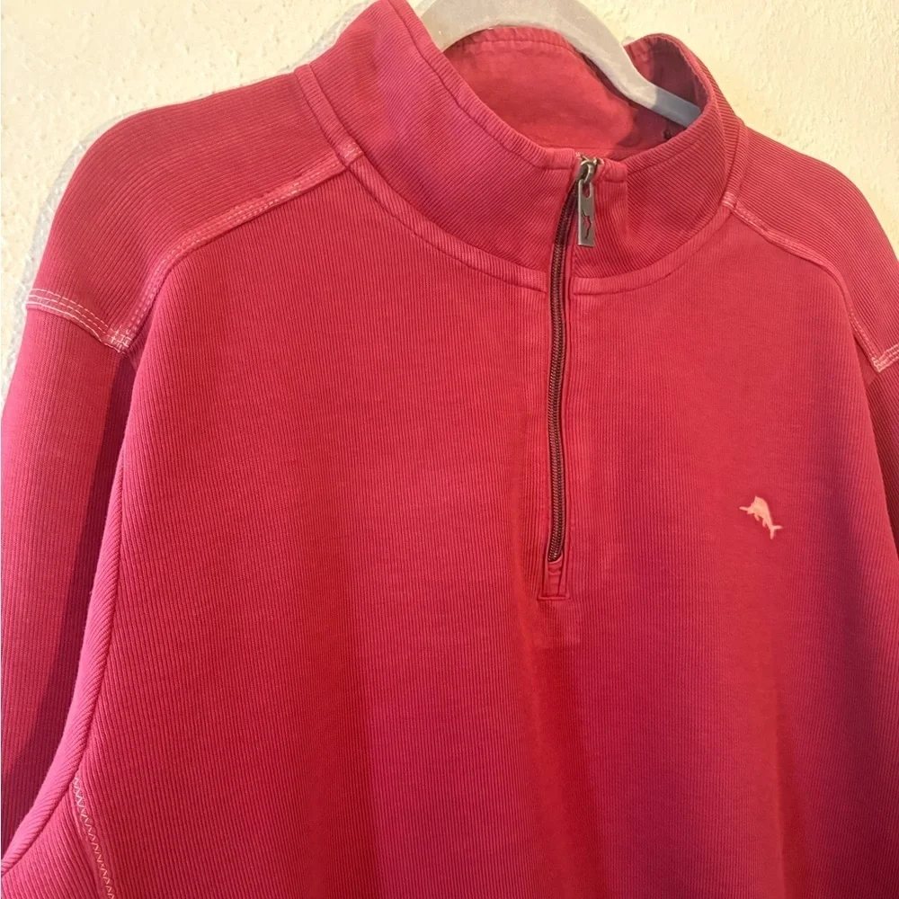 Tommy Bahama Sweater Mens Red 1/4 Zip Pullover Cotton Size XL - Picture 3 of 5